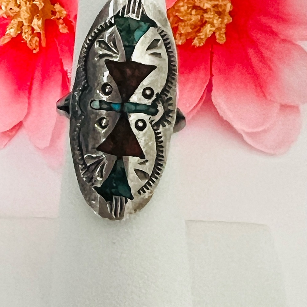 Vintage AHASTEEN Native Silver & Turquoise Ring size 6